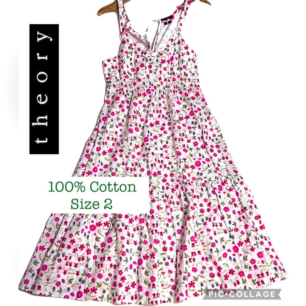 THEORY Floral 100%Cotton Dress Women Sz 2 Earth day Spring Girls Casual